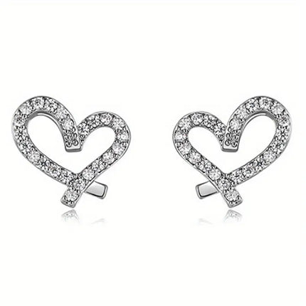 TEMU Explosions Diamond Heart-shaped Earrings Fashion Joker Hollow Zircon Earrings Love Earrings Factory Outlet