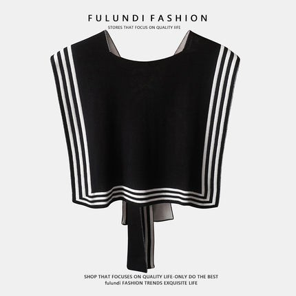 Korean Style Navy Style Internet Celebrant Shawl Women's Black and White Striped Outer Shirt Spring and Autumn Knitted False Collar Air-conditioned Room Shoulder