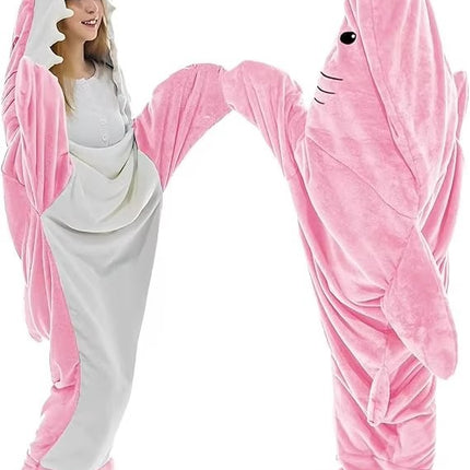 Shark Pajamas Adult Cute Shark Blanket Jumpsuit Wearable Blanket Super Soft Kick-proof Flannel Sleeping Bag