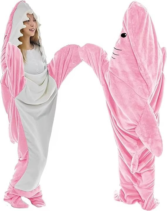 Shark Pajamas Adult Cute Shark Blanket Jumpsuit Wearable Blanket Super Soft Kick-proof Flannel Sleeping Bag