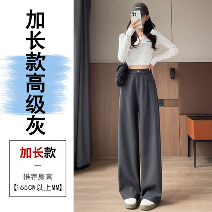 Women's Long Angora Red Wide Leg Pants for Autumn 2024 New Narrow Dress Pants High Waist Casual Pants for Women