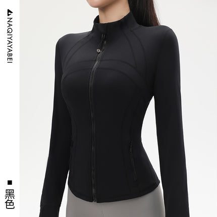 Sports Slim-Fit Long-Sleeved Zip-Up Jacket with Stand-Up Collar, Running Fitness Tight-Fitting Yoga Top, Quick-Drying Yoga Jacket