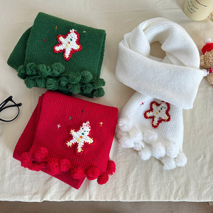 Falling Pool Knitting ~ Cute Christmas Snowman Fur Ball Knitted Scarf Women's Winter Warm All-match Japanese Scarf Student