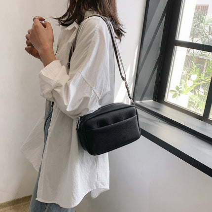Trendy Women's Bag 2025 New Pure Color Versatile Pu Crossbody Bag Small Bag Women's Wide Shoulder Strap Shoulder Bag Small Square Bag