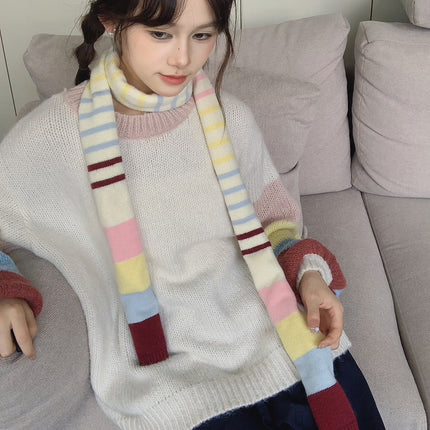 Original Naples Ice Cream Dopamine Rainbow Contrast Color Y2K Small Scarf Autumn and Winter Scarf Concave Shape