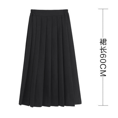 Spring 2024 women's basic jk uniform skirt a-line elastic waist navy blue pleated skirt college style