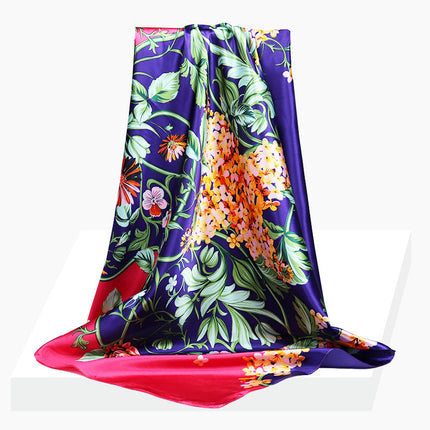 Spring and Autumn New 90 Square Scarf Printing Silk Satin Hangzhou Scarf Square Scarf Shawl Gift Factory Wholesale