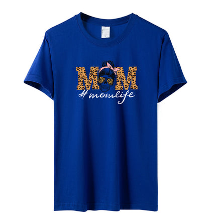 Amazon momlife Skull Leopard Print Sunglasses Mother's Day Gift Letter Print Casual Short Sleeve T-Shirt Women