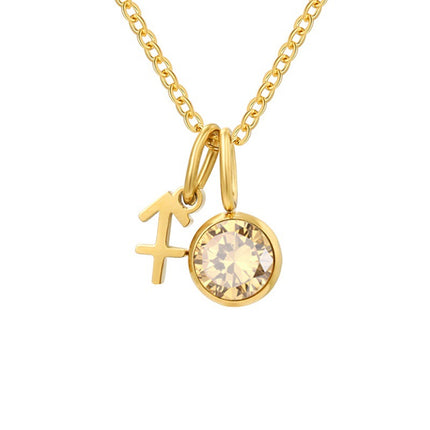 Non-Fading Titanium Steel Zodiac Necklace for Women, Birthstone Rhinestone Pendant, Clavicle Chain, European and American Style Niche Light Luxury Jewelry