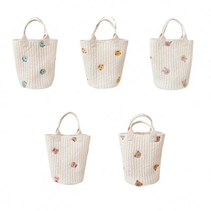 2022South Korea new baby stroller storage hanging bag feeding bottle diaper bag cotton embroidery portable bucket bag