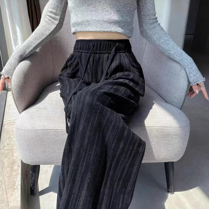Summer Thin Tie-Dye New Ice Silk Wide-Leg Women's Pants High-Waisted Drape Drawstring Lazy Casual Floor-Length Straight Pants