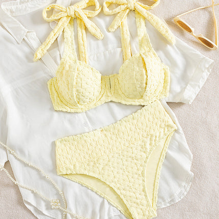 2025 New European and American Bikini Sexy Split Two-piece Swimsuit Solid Color Bikini Amazon Foreign Trade Swimsuit