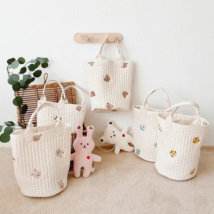2022South Korea new baby stroller storage hanging bag feeding bottle diaper bag cotton embroidery portable bucket bag