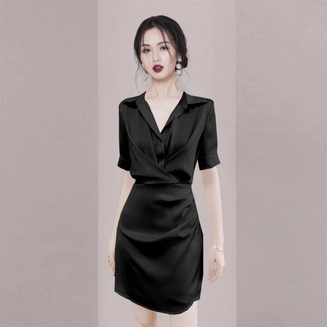 Tight waist slimming temperament goddess fan dress cross-border 2024 new socialite commuter shirt dress