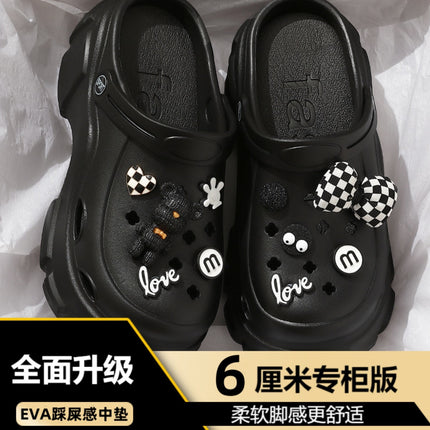 High-Heeled Clogs for Women, Summer Platform Thick-Soled Cartoon Two-Way Wear Closed-Toe Non-Slip Sandals for Outdoor Use in Summer