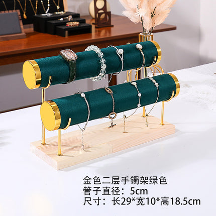 Jewelry Display Stand Golden Solid Wood Three-Layer Watch Bracelet Bracelet Rack Counter Jewelry Props Storage