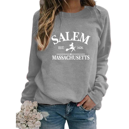SALEM EST 1626 MASSACHUSETTS Print Round Neck Sweat Top Women plus size Cross Border