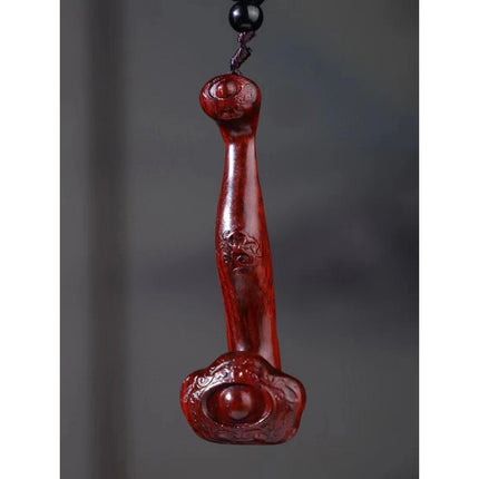 Lobular red sandalwood wood carving handle piece fortune pendant brave play piece text wealth pendant wood text play crafts
