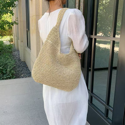 New All-match Straw Woven Bag Women's Large Capacity Beach Bag Single Handlebar Bag Commuter Women's Shoulder Bag Handmade Woven Bag
