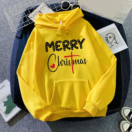 in stock foreign trade cross-border Christmas letters Merry Christmas printed hooded vests European and American autumn and winter men and women