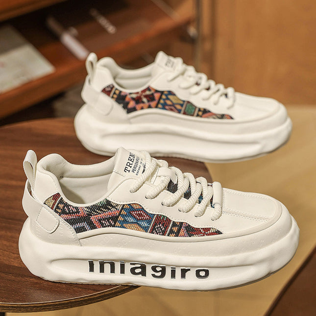 Trendy Men's Winter Embroidered Canvas Sneakers for Middle School Students, Retro Dad Shoes with Thick Soles