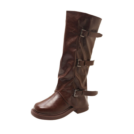 Belt Buckle Fashion Boots for Women 2025 New British Style Straight Fashion Elegant Knee-High Boots Fashion Boots Trend