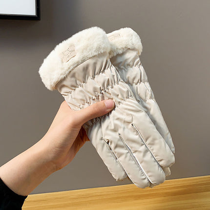 Autumn and winter warm gloves fleece-lined thick skin-feeling fabric windproof water-splashing cartoon outdoor sports cycling wholesale