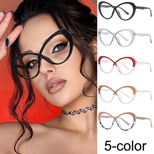 Cross-Border New Large Frame Women's Cat-Eye Frame European and American Internet Celebrity Street Photography Flat Mirror Foreign Trade Anti-Blue Light Glasses