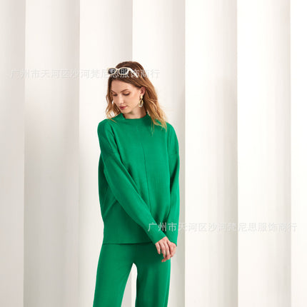 In-Stock Autumn and Winter European and American Foreign Trade Popular Long-Sleeve Sweater Set Knit Top and Pants Casual Two-Piece Set