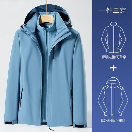 Huagang Camel Outdoor Jacket Jacket for Men and Women Autumn and Winter Three-in-One Removable Waterproof Windproof Tide Brand Mountaineering Suit