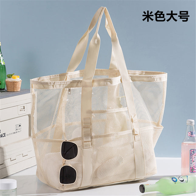 Korean Mesh Beach Bag Large Capacity Swimming Fitness Bag Travel Portable Storage Bag Multi-Pocket Swimsuit Storage Bag