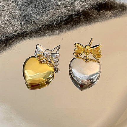French Retro Love Color Contrast Bowknot Earrings Niche Design High-grade Light Luxury Earrings Commuter All-match New Women