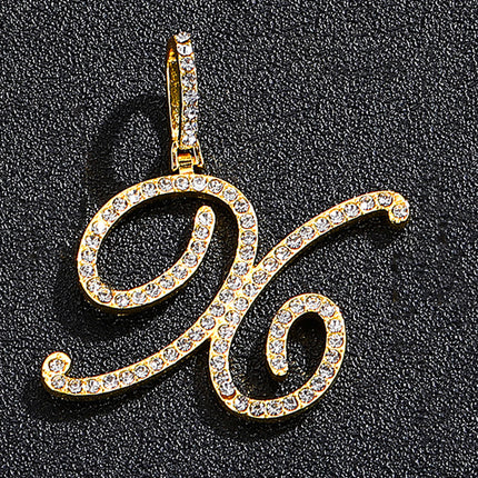 Foreign trade popular products full diamond hip hop jewelry grass letter pendant melon seed buckle Cuban chain accessories Amazon exclusive