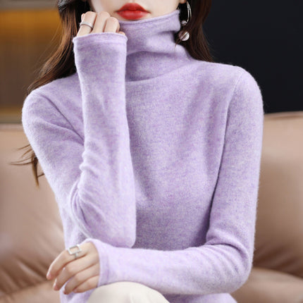 Curling pile collar woolen sweater women's 100 pure wool bottoming shirt autumn and winter New turtleneck cashmere knitted sweater