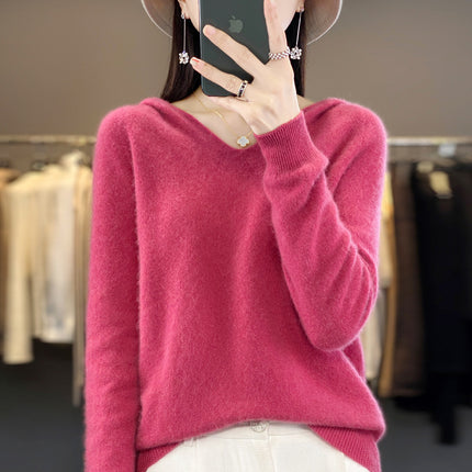First-line Ready-to-wear Hooded Wool Sweater for Women in Autumn and Winter New Wool Hooded Sweatshirt Knitted Sweater Bottoming Shirt