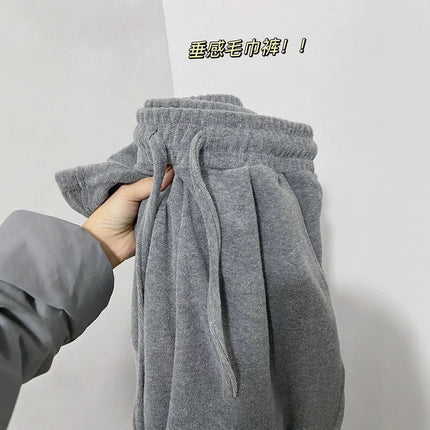 Lazy Gray Towel Pants Thickeneded and Velvet 2025 Autumn and Winter Loose Slimming Look Small Soft Waxy Wide Leg Pants for Women