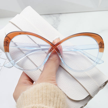 Cross-Border New Large Frame Women's Cat-Eye Frame European and American Internet Celebrity Street Photography Flat Mirror Foreign Trade Anti-Blue Light Glasses