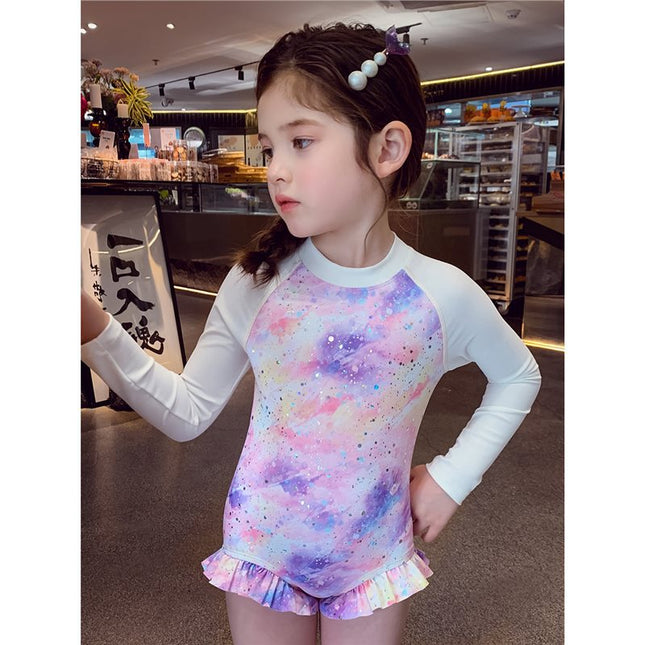 Girls' One-Piece Swimsuit Summer Wear 2025 New Style Fashionable Children's Sun Protection Quick-Drying Long-Sleeved Swimsuit Little Girl's Swimsuit