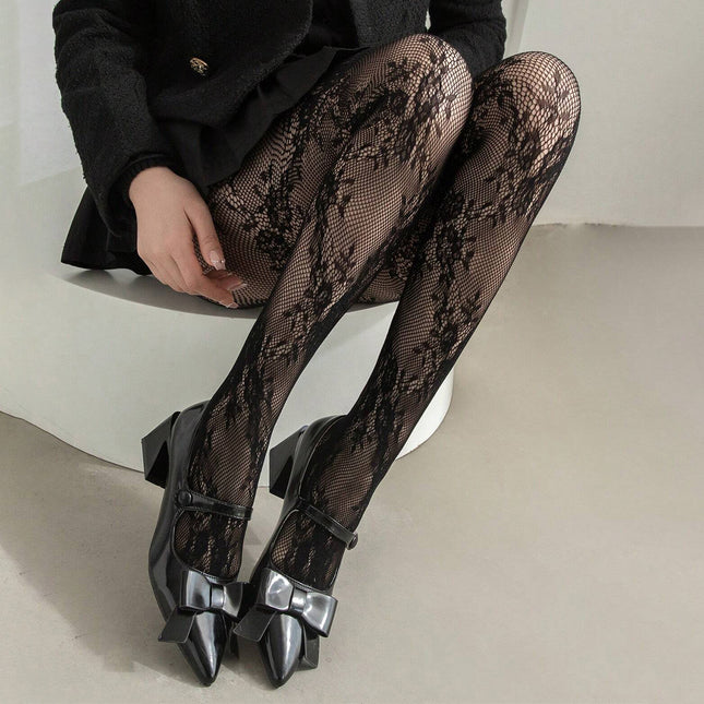 Cross-Border Rose Jacquard Pantyhose Spring and Summer Thin Japanese Style Sexy Baota J Lace Floral Embroider Fishnet Stockings for Women