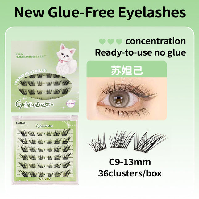 Fox-Style Glue-Free False Eyelashes, Cool Su Daji Eyelashes, Natural Segmented Single-Cluster Glue-Free, Self-Adhesive and No Removal