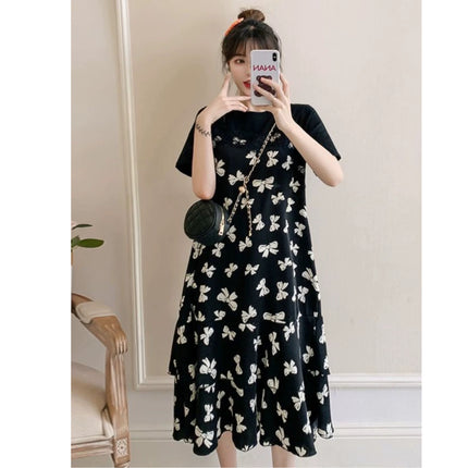 Fake Two-Piece Dress for Women 2026 Summer New French Floral Long Dress Loose Slimming Tea Break Dress Patchwork Dress