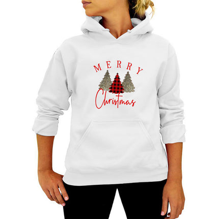 Foreign Trade Cross-border merry Leopard Print Plaid Christmas Tree Printing Hooded Hoodie Autumn and Winter European and American Ladies