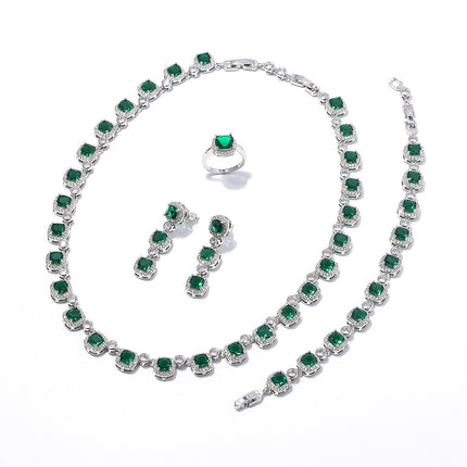 Square Fashion European and American Bridal suit Banquet Luxury Necklace Earrings Ring Bracelet AAA Zircon Jewelry suit
