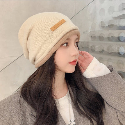 Women's Autumn and Winter Korean Style Knitted Slouchy Beanie, Face-Slimming Versatile Knit Cap, Ear-Protecting Postpartum Hat