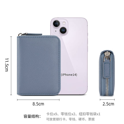 Wholesale Genuine Leather Accordion Card Holder for Women, Fashionable Large-Capacity Zipper Rfid Multi-Card Slot Card Holder