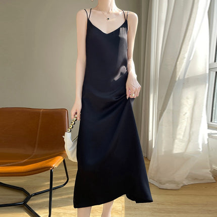 Silk 2025 Spring/Summer Women's New V-neck Slim-fit Interior dress Satin Socialite Sexy Slip Dress