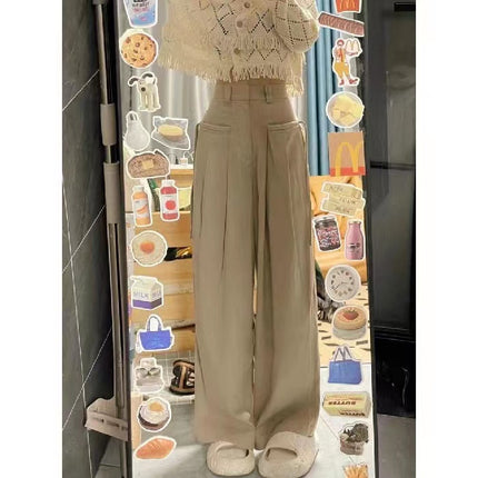 Slimming casual pants overalls women's draping straight mop pants summer high waist loose wide leg pants white pants