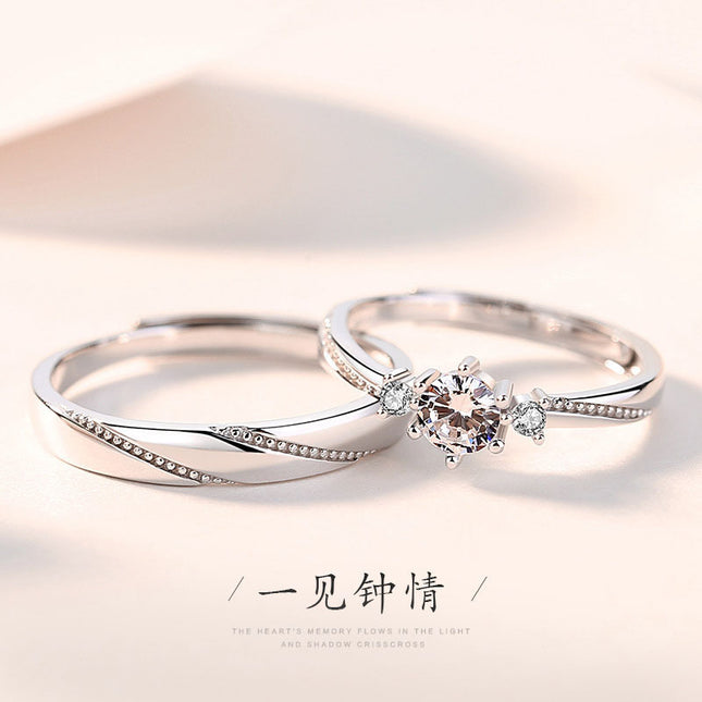 S925 Sterling Silver Love at First Sight Couple Ring Pair Japanese and Korean Simple Fashion Men and Women Drop Shipping