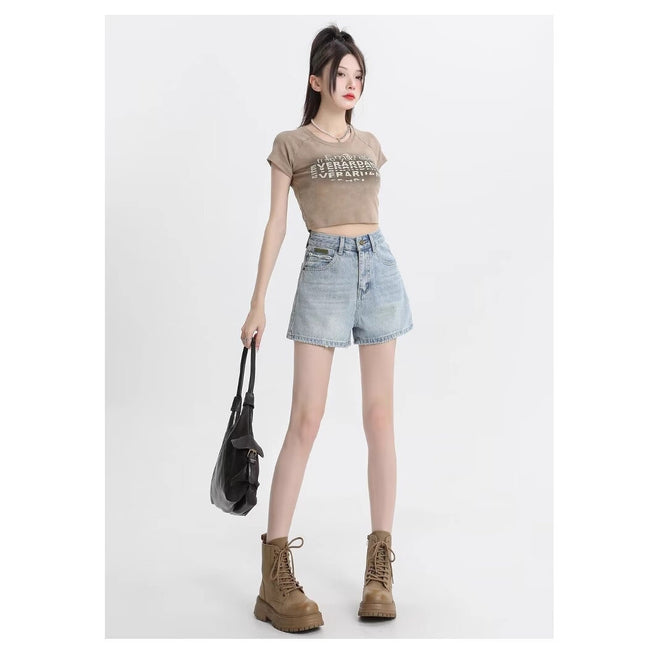 Hot Girl Light-Colored Denim Shorts Women's Summer Thin High-Waisted Loose Slimming Small Plus Size Wide-Leg Hot Pants