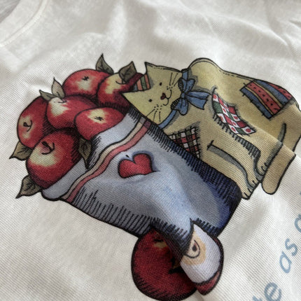 Apple Cat's Textured T-Shirt Summer New Round Neck Printed Casual Style Tee Loose Top Women's Versatile